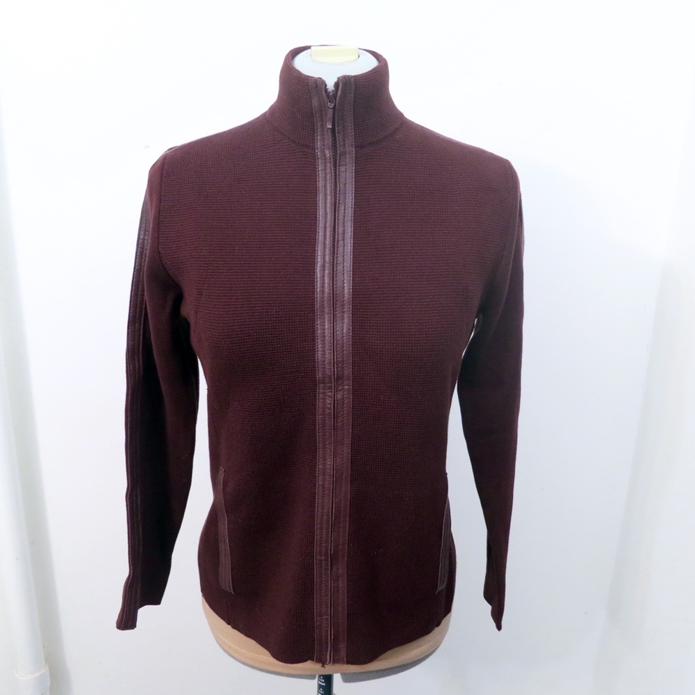 Sigrid Olsen Full Zip Tibetan Temple Silk Blend Woven Jacket Dark Chestnut XS/S